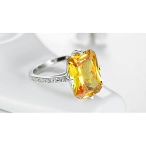 Size 7 Silver Plated Yellow CZ Ring